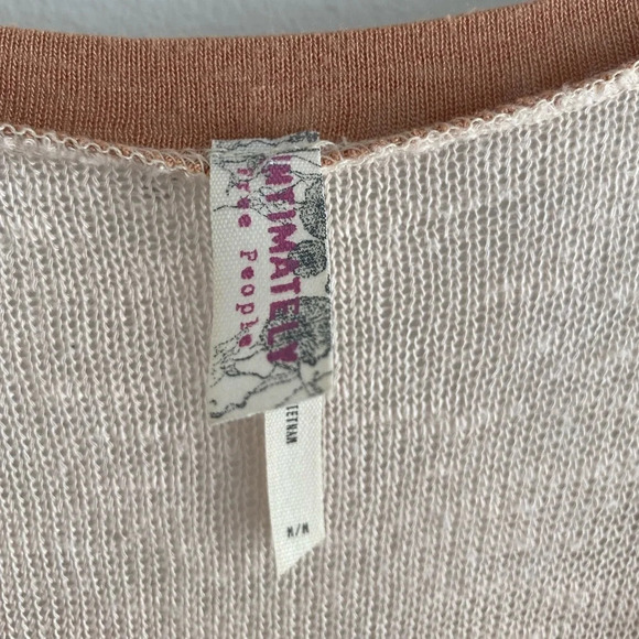 FREE PEOPLE Intimately Free Weekender Fringe Layering Tee Pink and Tan Size M - Picture 2 of 12
